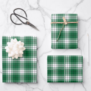 Vintage green black and white rustic tartan plaid wrapping paper sheets