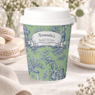 Vintage Green Blue French Toile Bridal Shower Paper Cups