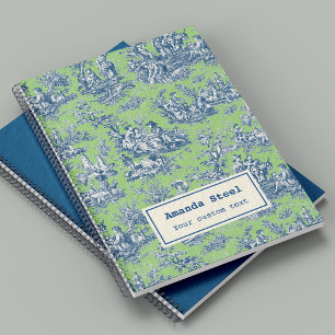 Vintage Green Blue French Toile de Jouy Notebook
