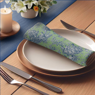 Vintage green blue toile de jouy printed cloth napkin