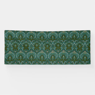 Vintage Green Blue William Morris Autumn Flowers Banner
