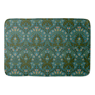 Vintage Green Blue William Morris Autumn Flowers Bath Mat