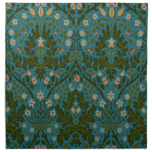 Vintage Green Blue William Morris Autumn Flowers Cloth Napkin