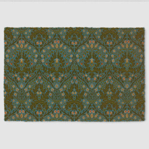 Vintage Green Blue William Morris Autumn Flowers Fiber Doormat