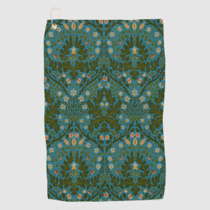 Vintage Green Blue William Morris Autumn Flowers Golf Towel