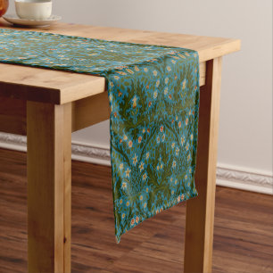 Vintage Green Blue William Morris Autumn Flowers Long Table Runner