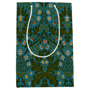 Vintage Green Blue William Morris Autumn Flowers Medium Gift Bag