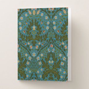 Vintage Green Blue William Morris Autumn Flowers Pocket Folder