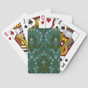 Vintage Green Blue William Morris Autumn Flowers Poker Cards