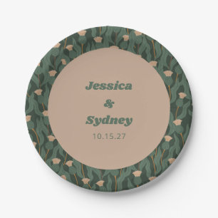 Vintage Green Blush Floral Boho Wedding Custom Paper Plates