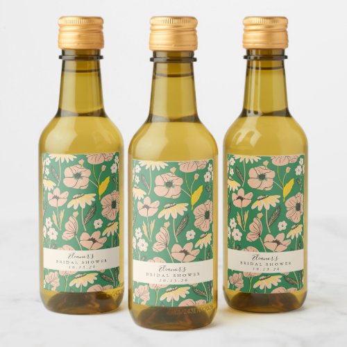 Vintage Green Boho Floral Custom Bridal Shower   Wine Label