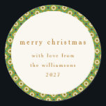 Vintage Green Boho Floral Custom Merry Christmas Classic Round Sticker<br><div class="desc">Vintage Green Boho Floral Custom Merry Christmas Classic Round Sticker</div>