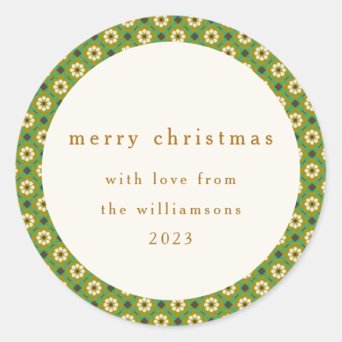 Vintage Green Boho Floral Custom Merry Christmas Classic Round Sticker