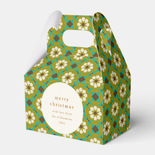 Vintage Green Boho Floral Custom Merry Christmas Favor Boxes