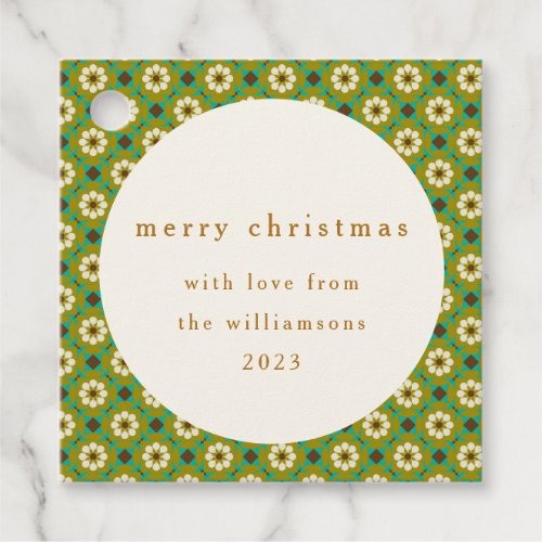 Vintage Green Boho Floral Custom Merry Christmas Favor Tags