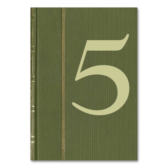Vintage Green Book Table Number Card (Front)