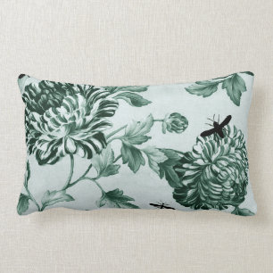 Vintage Green Botanical & Bugs II Floral Toile Lumbar Pillow