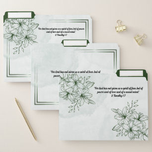 Vintage Green Botanical Floral Line Art Scripture File Folder