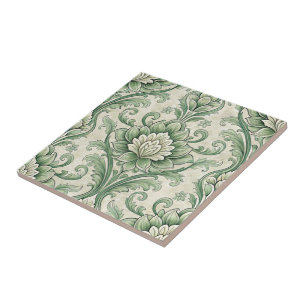 Vintage green botanical pattern ceramic tile