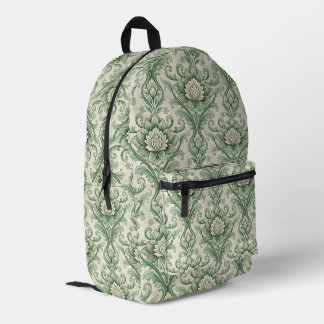 Vintage green botanical pattern printed backpack