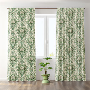Vintage green botanical pattern sheer curtains