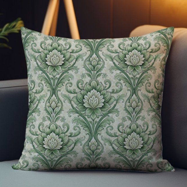 Vintage green botanical pattern throw pillow (Creator Uploaded)