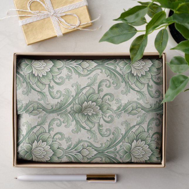 Vintage green botanical pattern tissue paper (Gift)