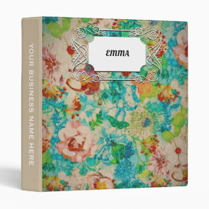 Vintage Green Botanical Summer Garden Rose Flowers 3 Ring Binder