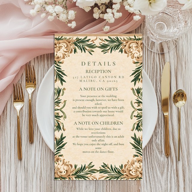 Vintage Green Botanical Wedding Enclosure Card (Creator Uploaded)