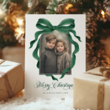 Vintage Green Bow Custom Photo Christmas Holiday
