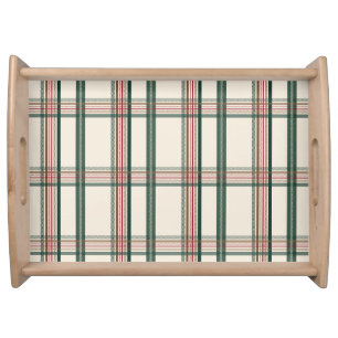 Vintage Green Brown Plaid Aesthetic Serving Tray