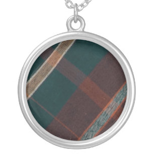 Vintage Green Brown Plaid Necklace