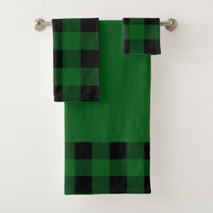 Vintage Green Buffalo Plaid Bath Towel Set