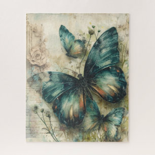 Vintage Green Butterflies Jigsaw Puzzle