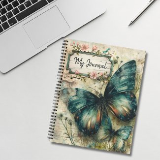 Vintage Green Butterfly Collage Journal