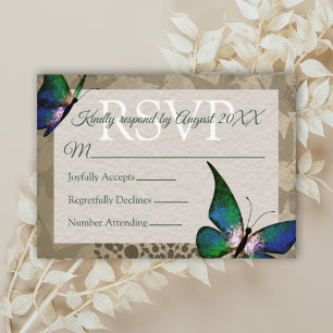 Vintage Green Butterfly Quinceañera RSVP Card