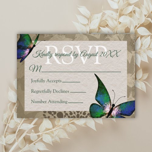 Vintage Green Butterfly Quinceaera RSVP Card