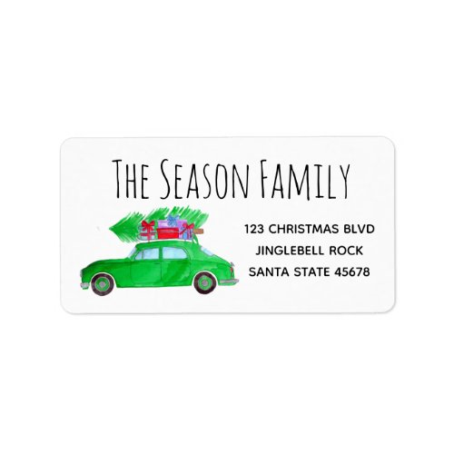 Vintage Green Car with Christmas tree Label
