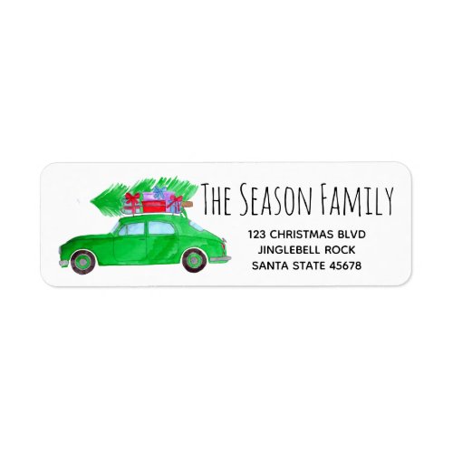 Vintage Green Car with Christmas tree Label