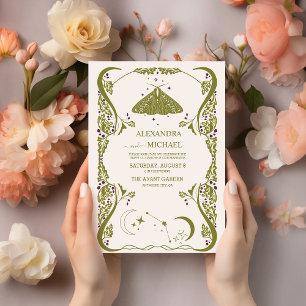 Vintage Green Celestial Botanical Wedding  Invitation