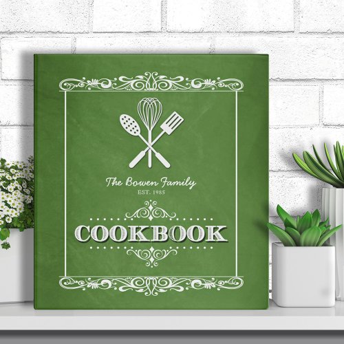 Vintage Green Chalkboard Family Cookbook 3 Ring Binder