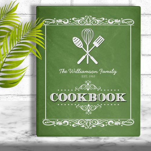 Vintage Green Chalkboard Family Cookbook Mini Binder