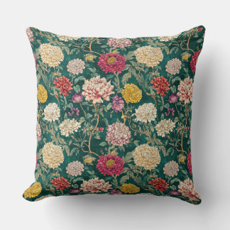 Vintage Green Chinoiserie Floral Throw Pillow