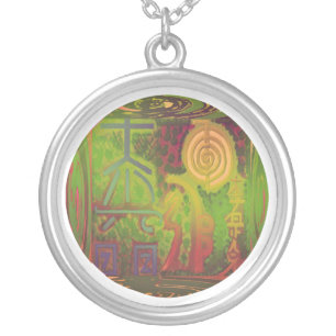 VINTAGE Green Choice Reiki Main Symbols Silver Plated Necklace