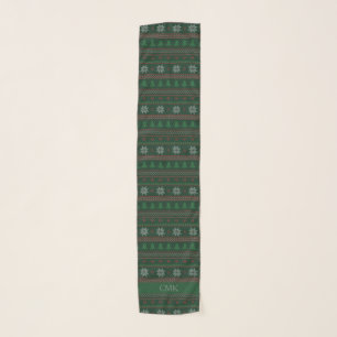 Vintage Green Christmas Custom Holiday Monogram Scarf