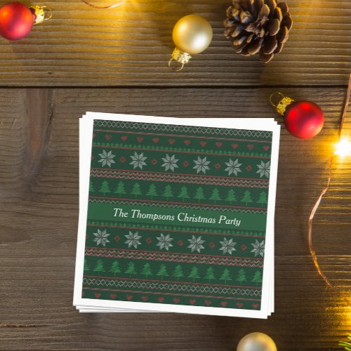 Vintage Green Christmas Custom Holiday Party Napkins