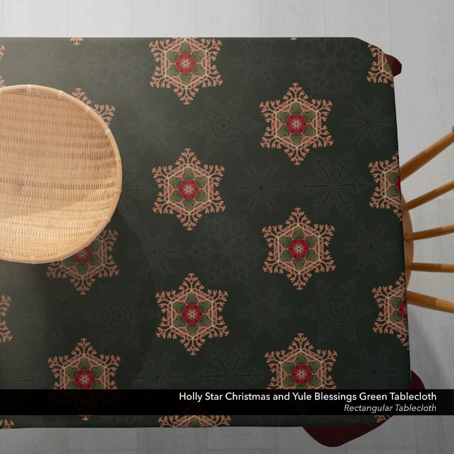 Vintage Green Christmas Holly Celtic Star Pattern Tablecloth (Holly Star Christmas and Yule Blessings Green Tablecloth)
