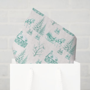 Vintage Green Christmas Toile Horse Sleigh Tissue Paper