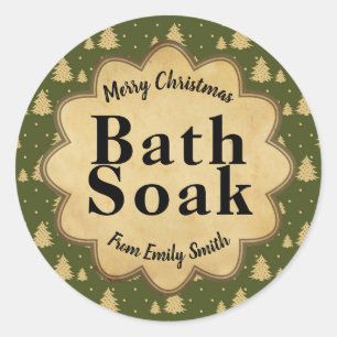 Vintage Green Christmas Tree Bath Soak Labels
