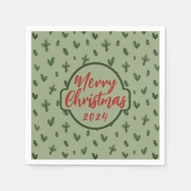 vintage green christmas tree pattern napkins (Front)